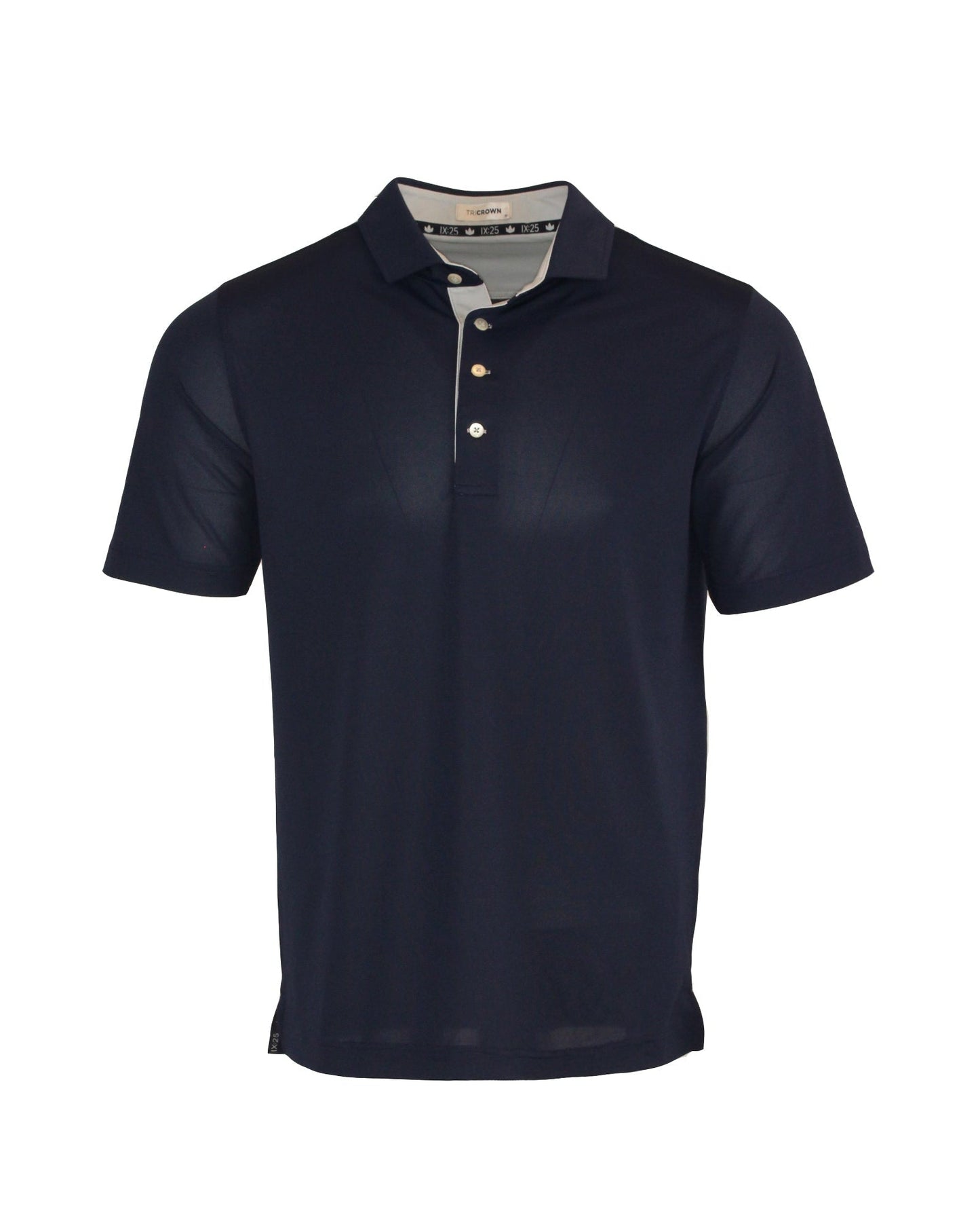 Men’s Christian golf polo with IX:25 scripture embroidery by TriCrown Golf