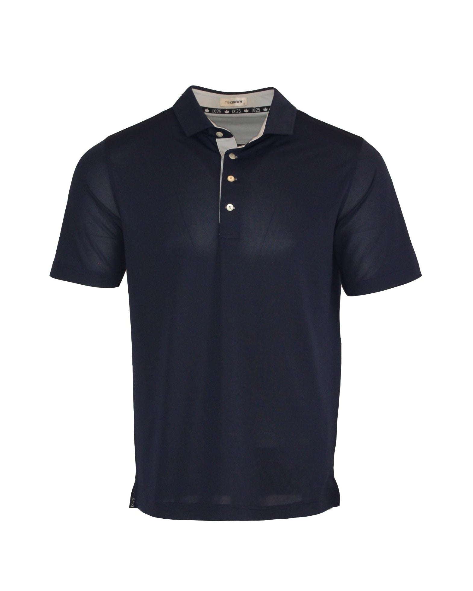 Men’s Christian golf polo with IX:25 scripture embroidery by TriCrown Golf