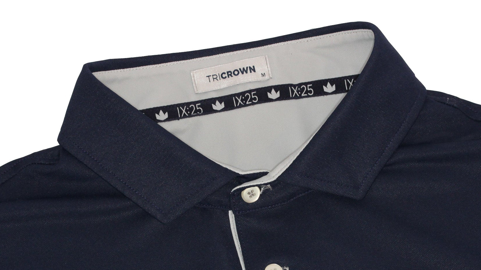 Men’s Christian golf polo with IX:25 scripture seam tape by TriCrown Golf